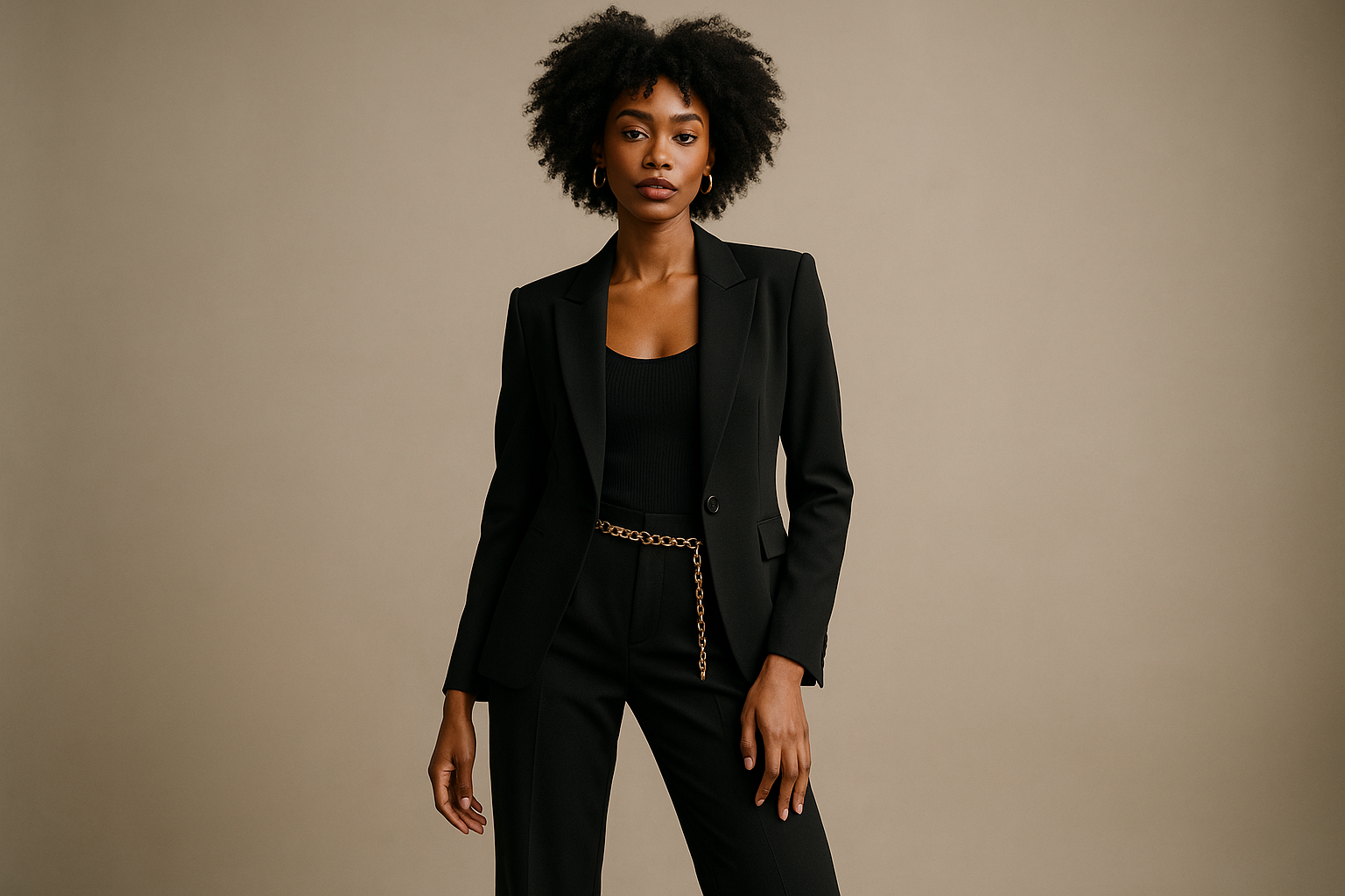 black woman wearing light chain belt