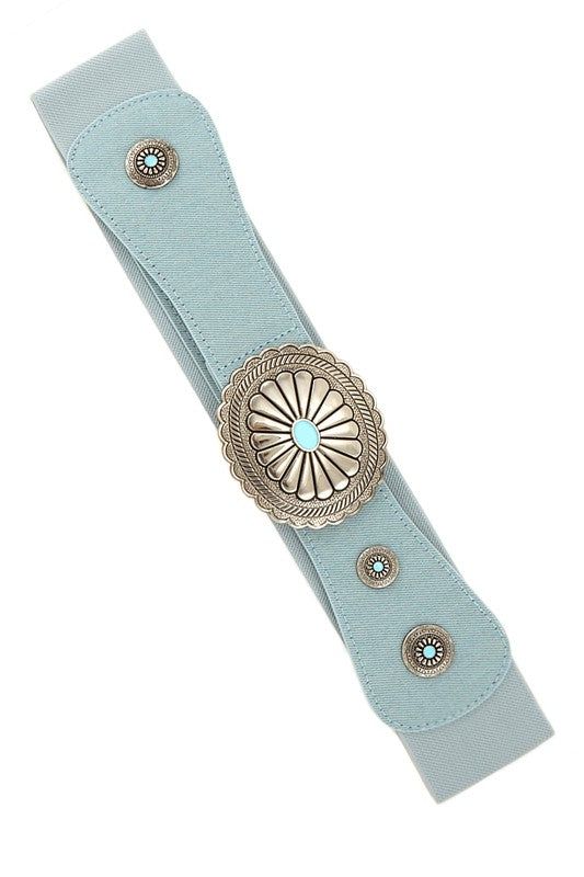 Floral Concho Buckle Elastic Belt Minimalist Style