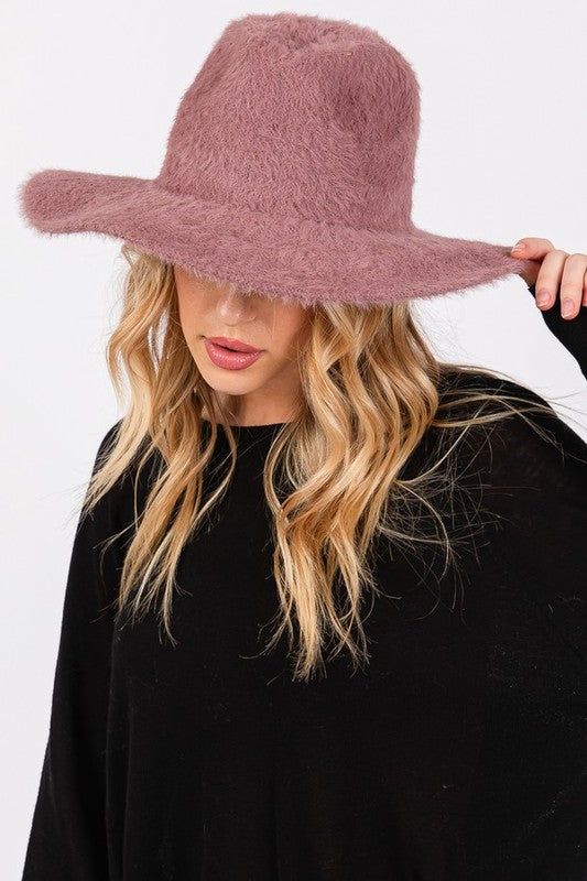 Fuzzy Winter Fedora Hat Polyester Fabric Minimalist