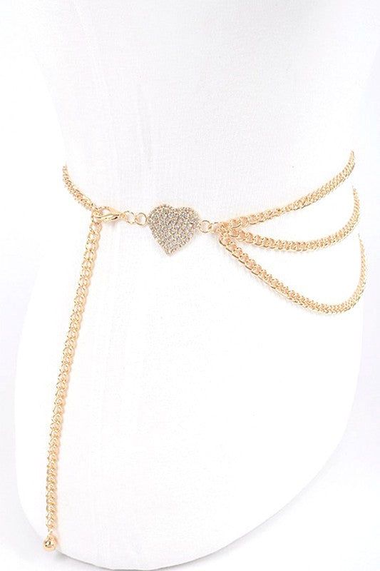 Rhinestone Heart Charm Layer Belt Iron Adjustable Gift
