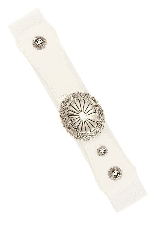 Floral Concho Buckle Elastic Belt Minimalist Style
