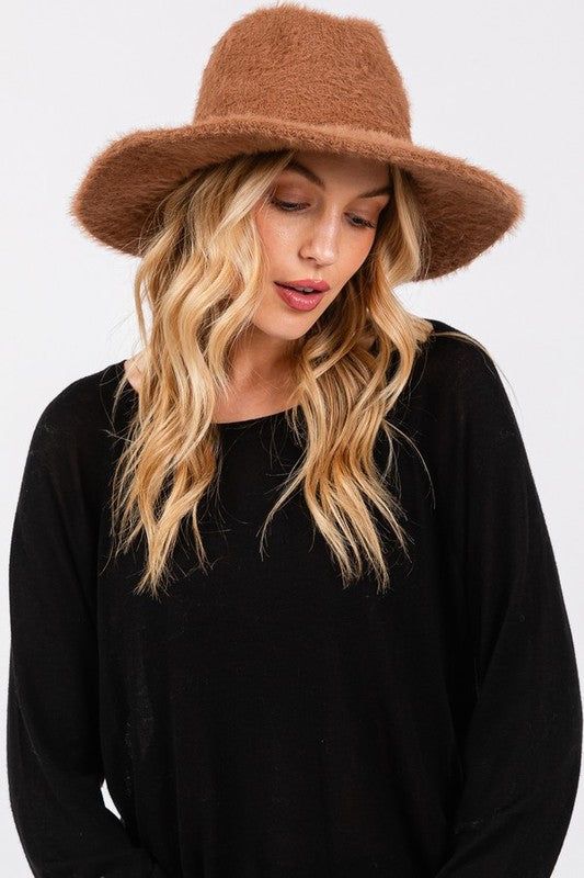 Fuzzy Winter Fedora Hat Polyester Fabric Minimalist