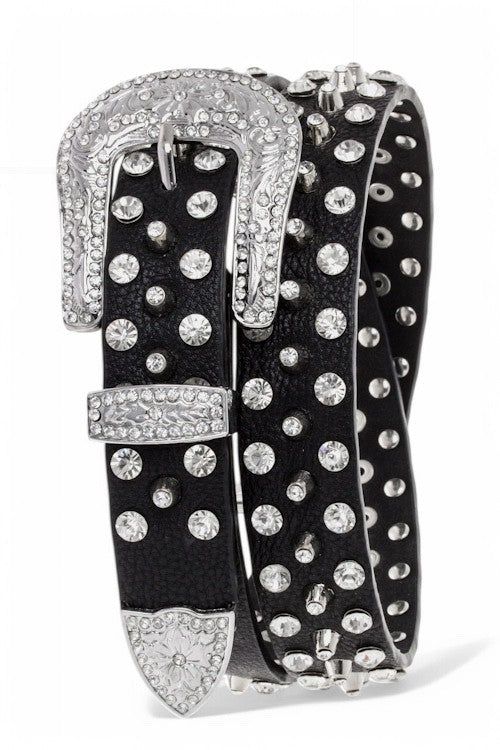 Crystal Studded Belt Polyurethane Modern Style Fashion