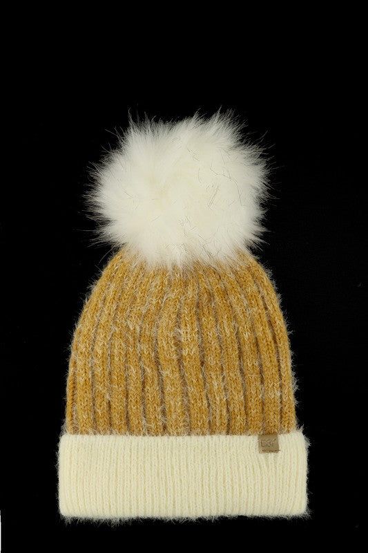 Yarn Beanie Super Soft Cozy Faux Fur Pom Knit Hat Warm