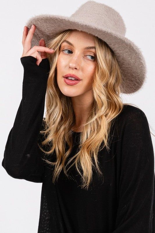 Fuzzy Winter Fedora Hat Polyester Fabric Minimalist