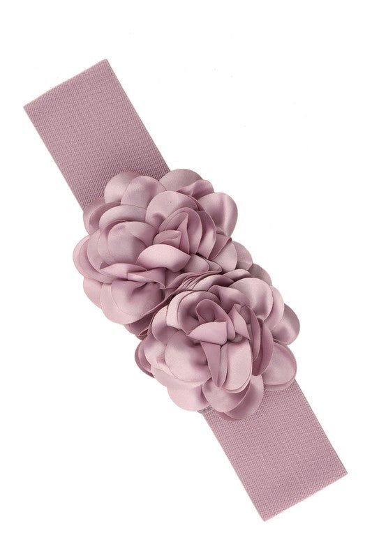 Chiffon Double Flower Charm Elastic Belt Faux Leather