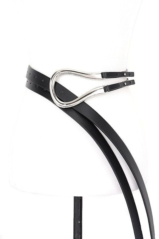 Faux Leather Belt Polished Metal Buckle Contemporary