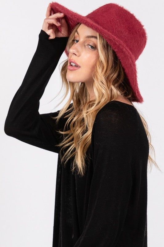 Fuzzy Winter Fedora Hat Polyester Fabric Minimalist
