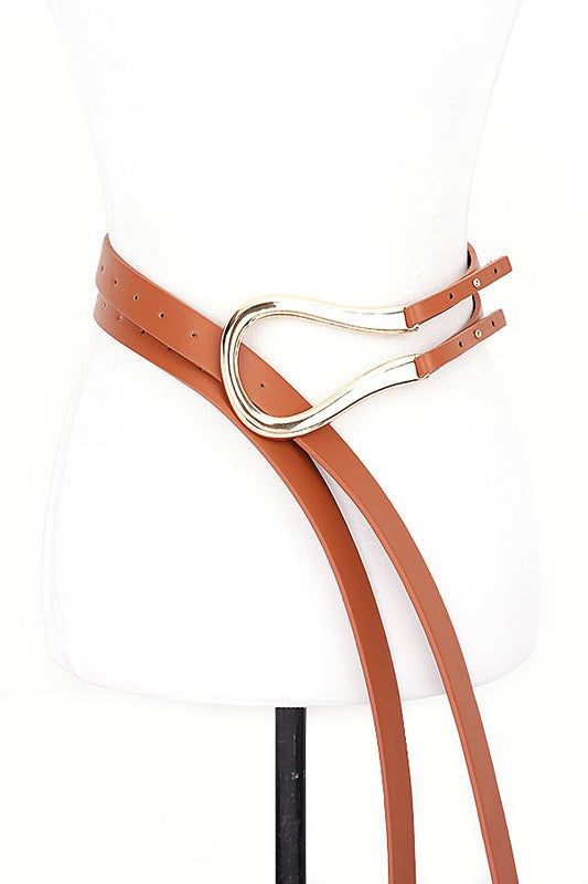 Faux Leather Belt Polished Metal Buckle Contemporary
