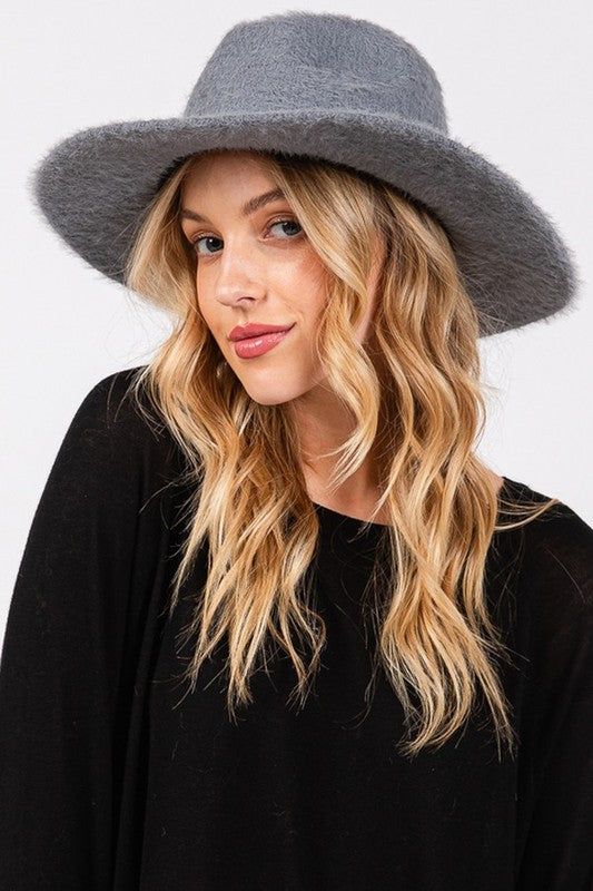 Fuzzy Winter Fedora Hat Polyester Fabric Minimalist