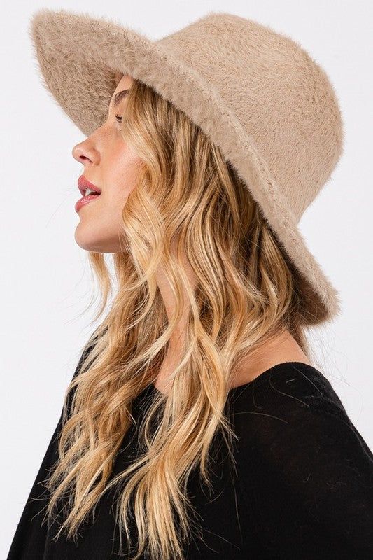 Fuzzy Winter Fedora Hat Polyester Fabric Minimalist