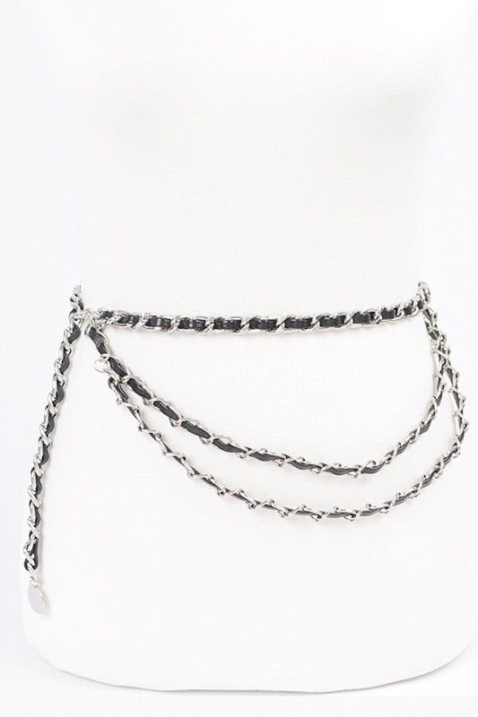 Chain Belt Layered PU Leather Everyday Wear Minimalist