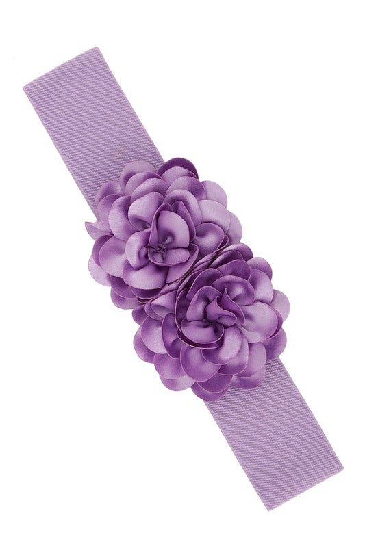 Chiffon Double Flower Charm Elastic Belt Faux Leather