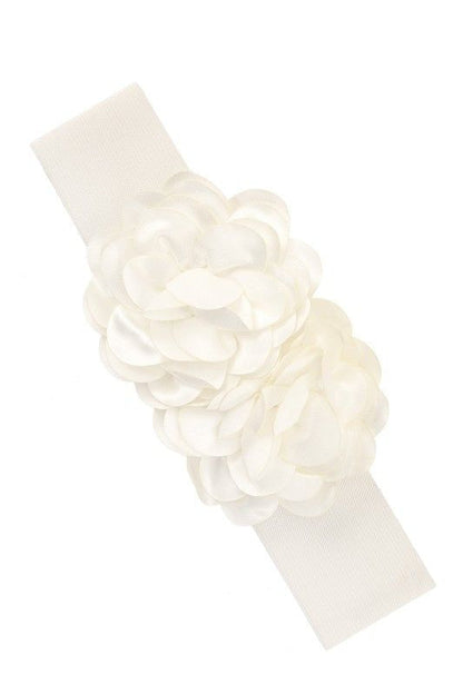 Chiffon Double Flower Charm Elastic Belt Faux Leather